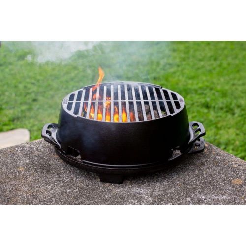 롯지 Lodge L12RG Cast Iron Round Kickoff Grill, 12 inch, Black