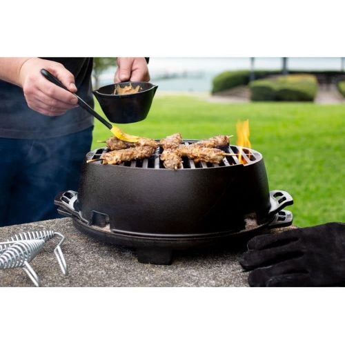 롯지 Lodge L12RG Cast Iron Round Kickoff Grill, 12 inch, Black