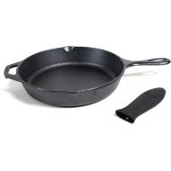Lodge Logic 15.25 Inch Cast Iron Skillet with Helper Handle and Free Black Silicone Handle Holder