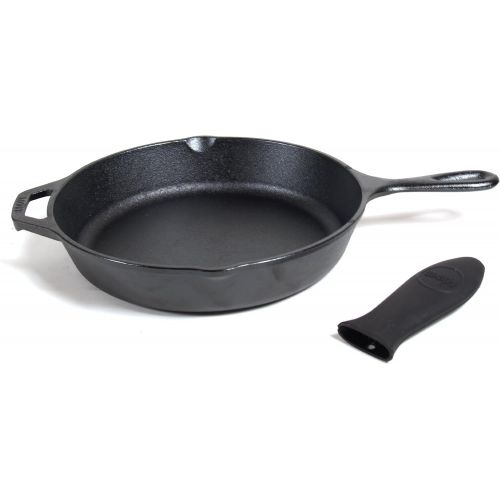 롯지 Lodge Logic 15.25 Inch Cast Iron Skillet with Helper Handle and Free Black Silicone Handle Holder