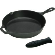Lodge Logic 13.25 Inch Cast Iron Skillet with Helper Handle and Free Black Silicone Handle Holder