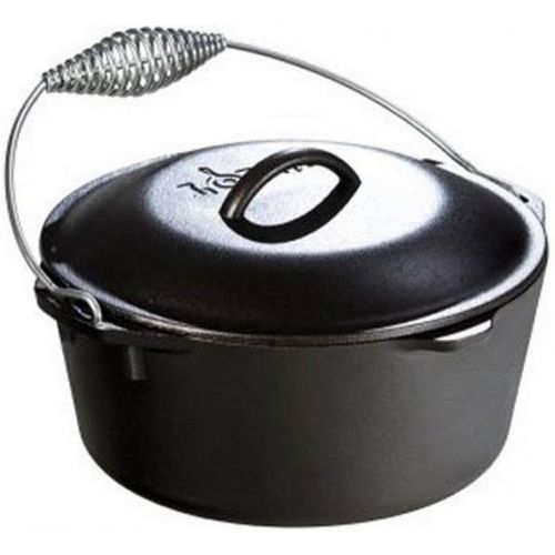 롯지 Lodge 5 Quart Cast Iron Dutch Oven. Pre Seasoned Cast Iron Pot and Lid with Wire Bail for Camp Cooking