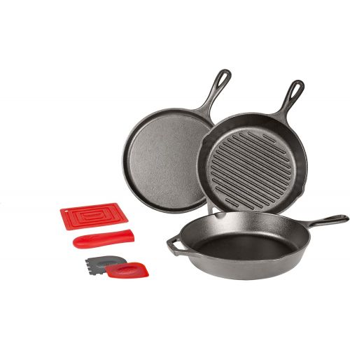 롯지 Lodge Seasoned Cast Iron 5 Piece Bundle. 10.5” Griddle, 8” Skillet, 10.25” Skillet, 10.25” Dutch Oven, and 10.25” Lid