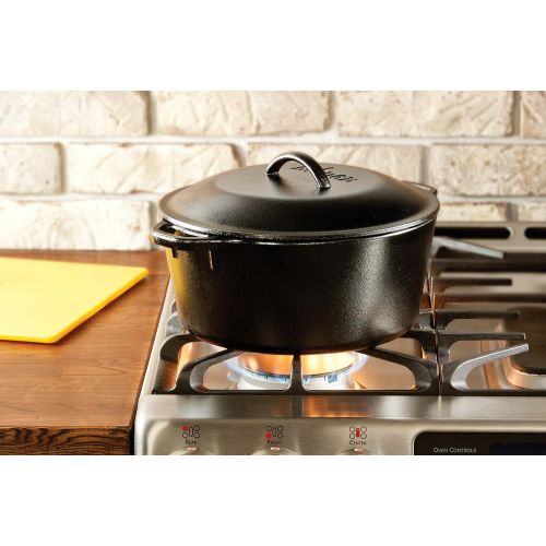 롯지 Lodge L8DOL3 Cast Iron Dutch Oven with Dual Handles, Pre-Seasoned, 5-Quart