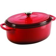 Lodge 7 Quart Oval Enameled Dutch Oven. Classic Red Enamel Cast Iron Dutch Oven with Self Basting Lid (Red)