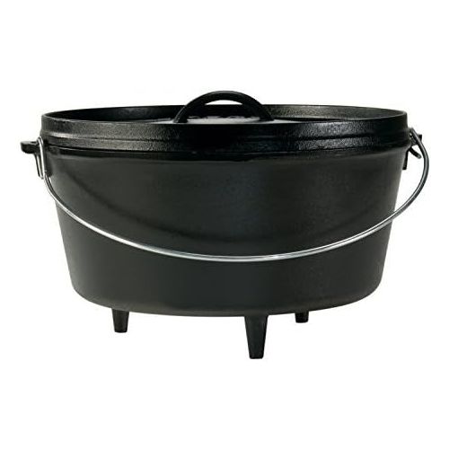 롯지 Lodge 8 Quart Camp Dutch Oven. 12 Inch Pre Seasoned Cast Iron Pot and Lid with Handle for Camp Cooking