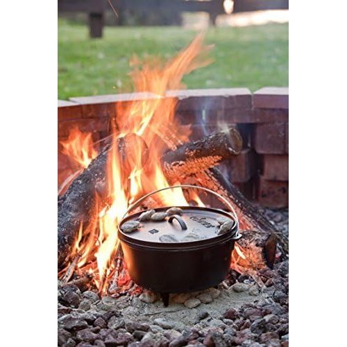 롯지 Lodge 8 Quart Camp Dutch Oven. 12 Inch Pre Seasoned Cast Iron Pot and Lid with Handle for Camp Cooking