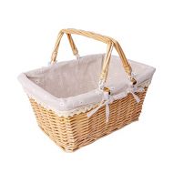 Loffee&sea Wicker Picnic Basket | Wicker Easter Basket | Storage Basket | Willow Country Picnic Basket | Bath Toy and Kids Toy Storage with Liner and Folded Hand - Large