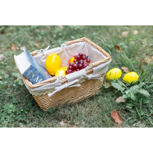  Loffee&sea Wicker Picnic Basket | Wicker Easter Basket | Storage Basket | Willow Country Picnic Basket | Bath Toy and Kids Toy Storage with Liner and Folded Hand - Large