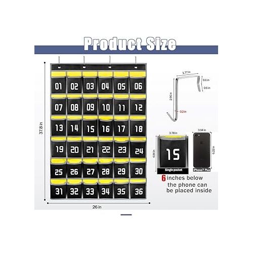  Loghot Numbered Classroom Sundries Closet Pocket Chart for Cell Phones Holder Wall Door Hanging Organizer (36 Pockets Black)