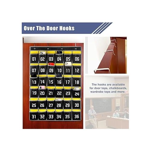  Loghot Numbered Classroom Sundries Closet Pocket Chart for Cell Phones Holder Wall Door Hanging Organizer (36 Pockets Black)