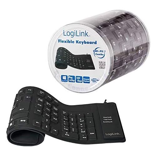  [아마존베스트]LogiLink Keyboard Flexible Waterproof USB with PS/2 Black