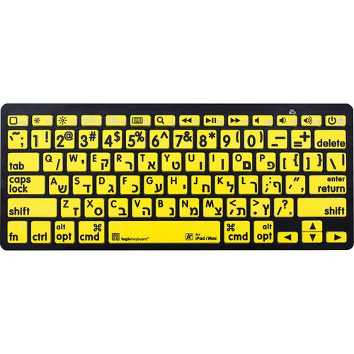  Logickeyboard XL Print Bluetooth 3.0 Mini Keyboard (American English/Hebrew, Black on Yellow)