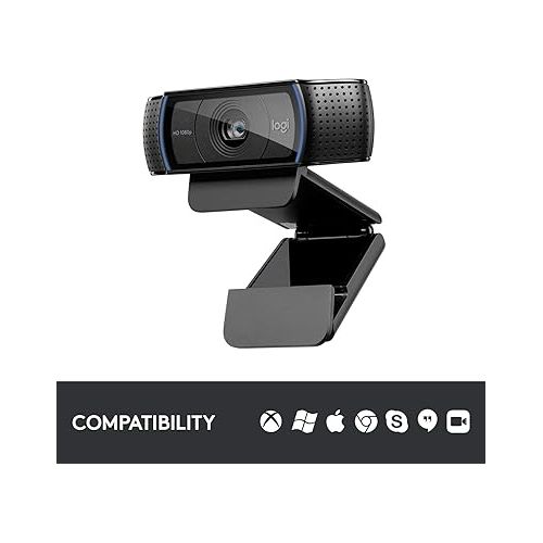 로지텍 Logitech C920x HD Pro Webcam, Full HD 1080p/30fps Video Calling, Clear Stereo Audio, HD Light Correction, Works with Skype, Zoom, FaceTime, Hangouts, PC/Mac/Laptop/Macbook/Tablet - Black