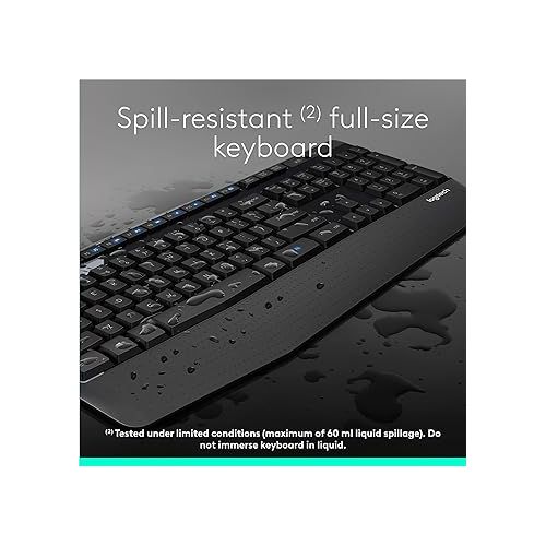 로지텍 Logitech MK345 Wireless Combo Full-Sized Keyboard with Palm Rest and Comfortable Right-Handed Mouse, 2.4 GHz Wireless USB Receiver, Compatible with PC, Laptop,Black