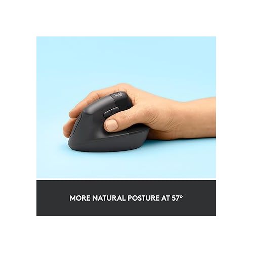 로지텍 Logitech Lift Vertical Ergonomic Mouse, Wireless, Bluetooth or Logi Bolt USB receiver, Quiet clicks, 4 buttons, compatible with Windows/macOS/iPadOS, Laptop, PC - Graphite