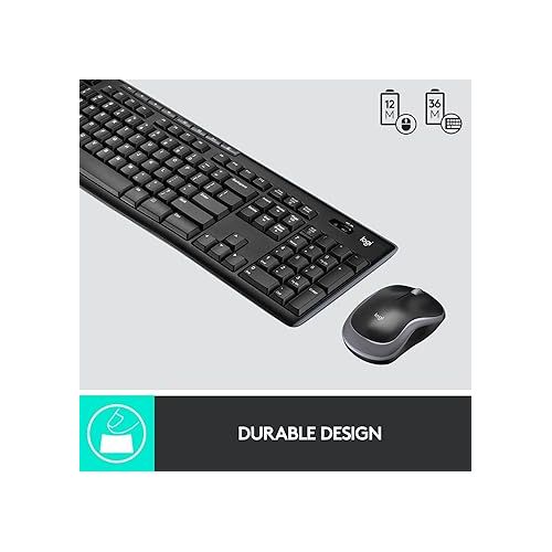 로지텍 Logitech MK270 Wireless Keyboard And Mouse Combo For Windows, 2.4 GHz Wireless, Compact Mouse, 8 Multimedia And Shortcut Keys, For PC, Laptop - Black