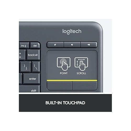 로지텍 Logitech K400 Plus Wireless Touch With Easy Media Control and Built-in Touchpad, HTPC Keyboard for PC-connected TV, Windows, Android, Chrome OS, Laptop, Tablet - Black