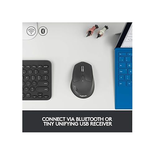 로지텍 Logitech M720 Triathlon Multi-Device Wireless Mouse, Bluetooth, USB Unifying Receiver, 1000 DPI, 8 Buttons, 2-Year Battery, Compatible with Laptop, PC, Mac, iPadOS - Black