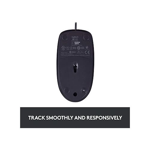 로지텍 Logitech B100 Corded Mouse, Wired USB Mouse for Computers and Laptops, Right or Left Hand Use - Black