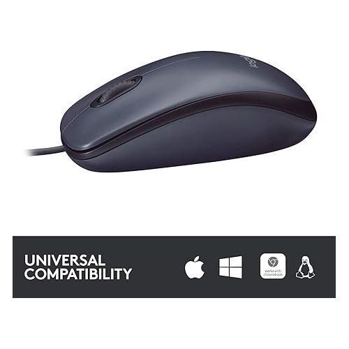 로지텍 Logitech B100 Corded Mouse, Wired USB Mouse for Computers and Laptops, Right or Left Hand Use - Black