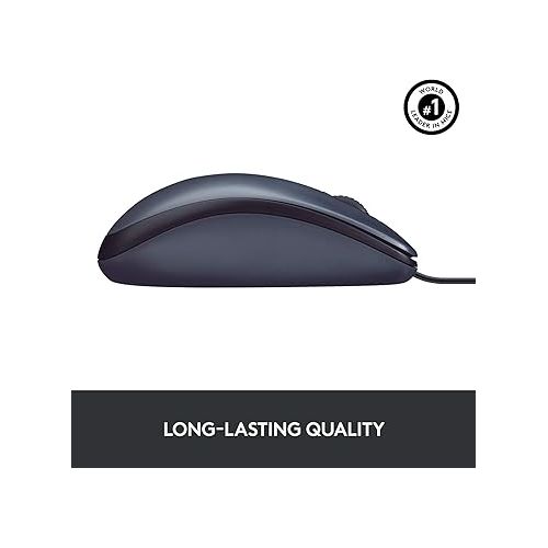 로지텍 Logitech B100 Corded Mouse, Wired USB Mouse for Computers and Laptops, Right or Left Hand Use - Black