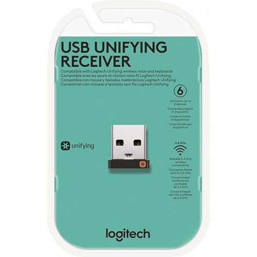로지텍 Logitech Unifying Receiver, 2.4 GHz Wireless Technology, USB Plug Compatible with all Logitech Unifying Devices like Wireless Mouse and Keyboard, PC / Mac / Laptop - Black
