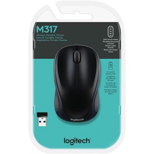 로지텍 Logitech M317 Wireless Mouse, 2.4 GHz with USB Receiver, 1000 DPI Optical Tracking, 12 Month Battery, Compatible with PC, Mac, Laptop, Chromebook - Black