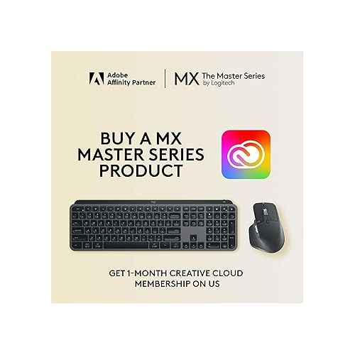 로지텍 Logitech MX Keys S Wireless Keyboard, Low Profile, Quiet Typing, Backlighting, Bluetooth, USB C Rechargeable for Windows PC, Linux, Chrome, Mac - Graphite - With Free Adobe Creative Cloud Subscription