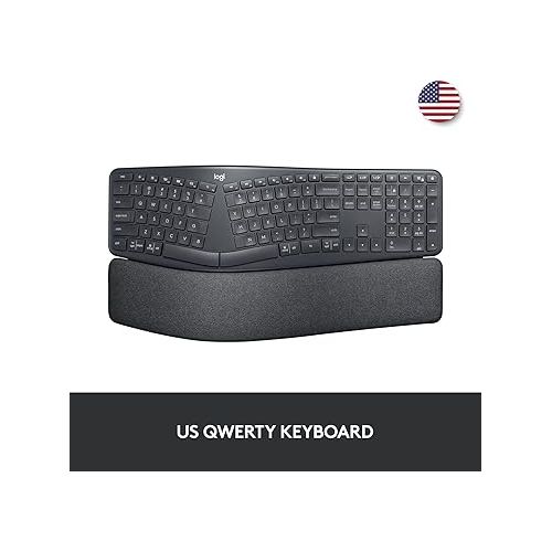 로지텍 Logitech ERGO K860 Wireless Ergonomic Qwerty Keyboard - Split Keyboard, Wrist Rest, Natural Typing, Stain-Resistant Fabric, Bluetooth and USB Connectivity, Compatible with Windows/Mac,Black