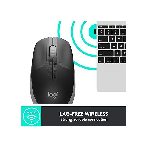 로지텍 Logitech Wireless Mouse M190 - Full Size Ambidextrous Curve Design, 18-Month Battery with Power Saving Mode, Precise Cursor Control & Scrolling, Wide Scroll Wheel, Thumb Grips - Mid Grey