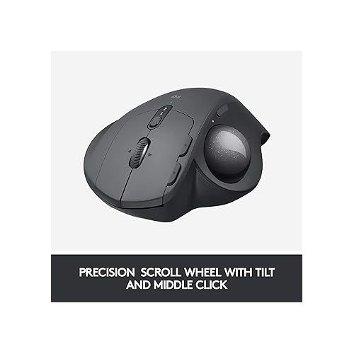 로지텍 Logitech MX Ergo Wireless Trackball Mouse, Ergonomic Design, Move Content Between 2 Windows and Apple Mac Computers (Bluetooth or USB), Rechargeable - With Free Adobe Creative Cloud Subscription