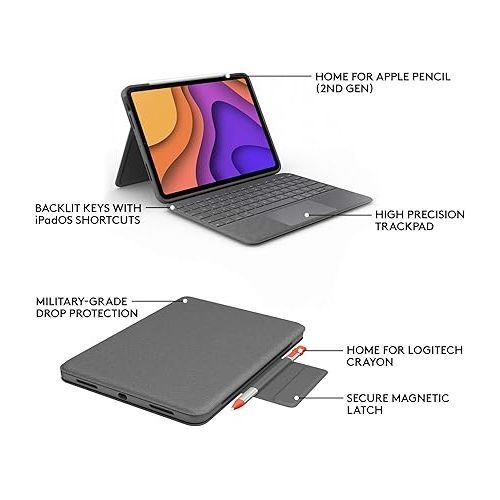 로지텍 Logitech Folio Touch iPad Keyboard Case with Trackpad and Smart Connector for iPad Air (4th Generation) - Graphite Apple Exclusive