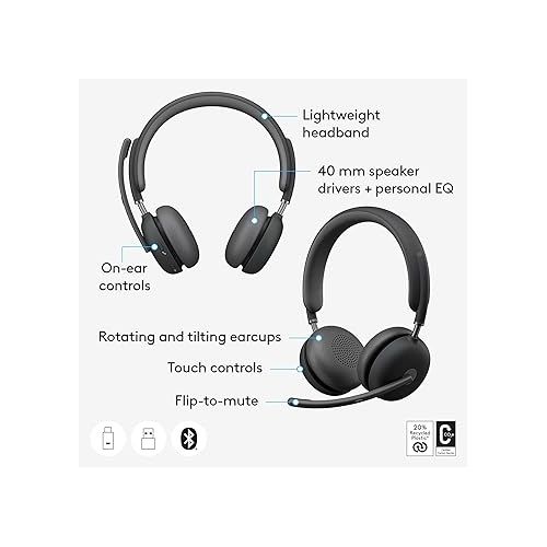 로지텍 Logitech Zone 950 Premium Noise Canceling Headset with Hybrid ANC, Bluetooth, USB-C, USB-A, Certified for Zoom, Google Meet, Google Voice, and Fast Pair - Graphite