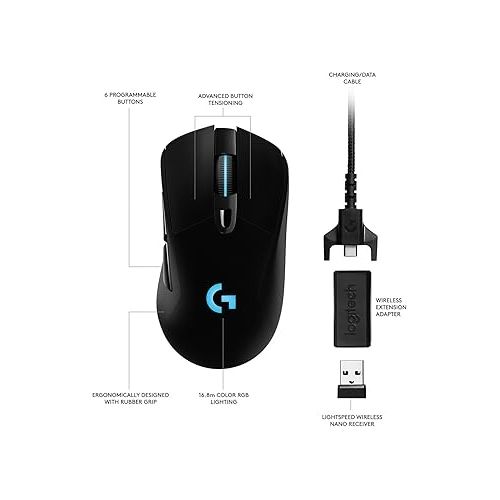 로지텍 Logitech G703 Lightspeed Gaming Mouse with POWERPLAY Wireless Charging Compatibility, Black