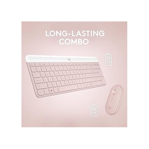 로지텍 Logitech MK470 Slim Wireless Keyboard and Mouse Combo - Modern Compact Layout, Ultra Quiet, 2.4 GHz USB Receiver, Plug n' Play Connectivity, Compatible with Windows - Rose (Renewed)