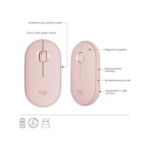 로지텍 Logitech MK470 Slim Wireless Keyboard and Mouse Combo - Modern Compact Layout, Ultra Quiet, 2.4 GHz USB Receiver, Plug n' Play Connectivity, Compatible with Windows - Rose (Renewed)