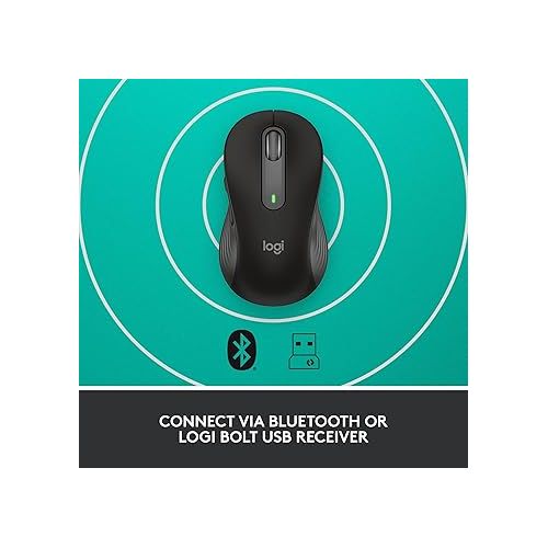 로지텍 Logitech Signature M650 L Full Size Wireless Mouse - for Large Sized Hands, 2-Year Battery, Silent Clicks, Customizable Side Buttons, Bluetooth, Multi-Device Compatibility - Black (Renewed)