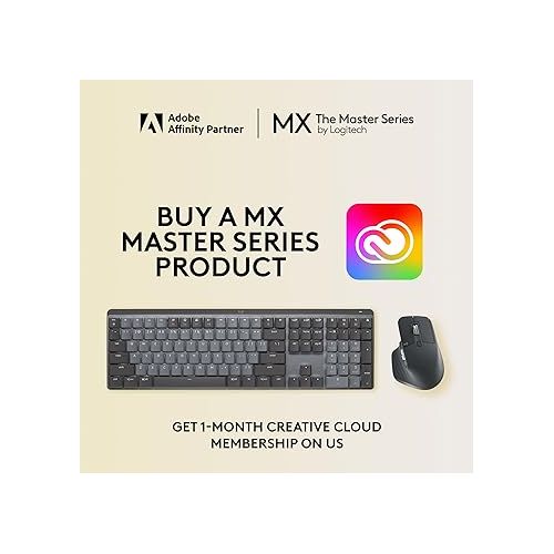 로지텍 Logitech MX Mechanical Wireless Illuminated Performance Keyboard, Tactile Quiet Switches, Bluetooth, USB-C, macOS, Windows, Linux, iOS, Android, Graphite - With Free Adobe Creative Cloud Subscription