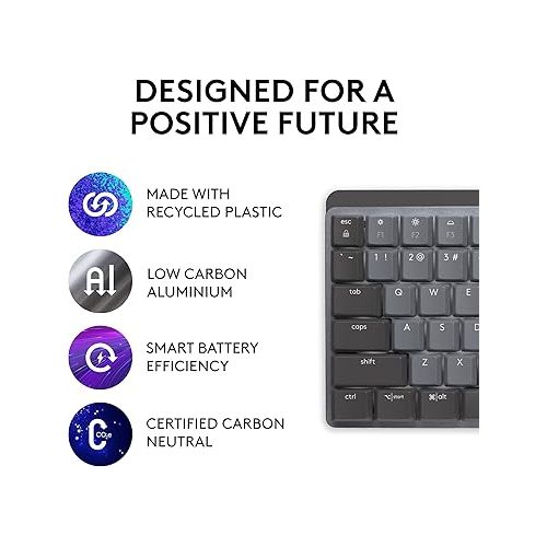 로지텍 Logitech MX Mechanical Wireless Illuminated Performance Keyboard, Tactile Quiet Switches, Bluetooth, USB-C, macOS, Windows, Linux, iOS, Android, Graphite - With Free Adobe Creative Cloud Subscription