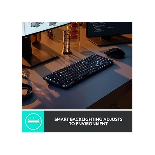 로지텍 Logitech MX Mechanical Wireless Illuminated Performance Keyboard, Tactile Quiet Switches, Bluetooth, USB-C, macOS, Windows, Linux, iOS, Android, Graphite - With Free Adobe Creative Cloud Subscription