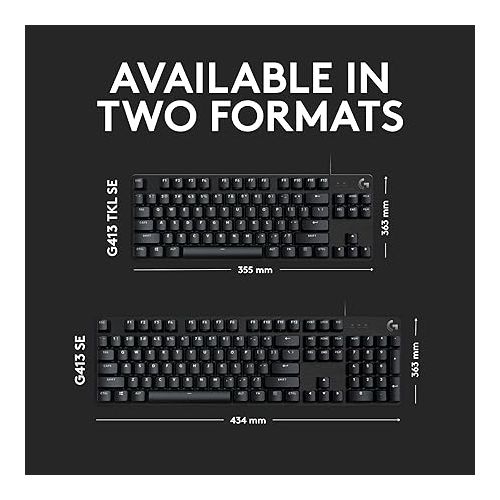 로지텍 Logitech G413 TKL SE Mechanical Gaming Keyboard - Compact Backlit Keyboard with Tactile Mechanical Switches, Anti-Ghosting, Compatible with Windows, macOS - Black Aluminum