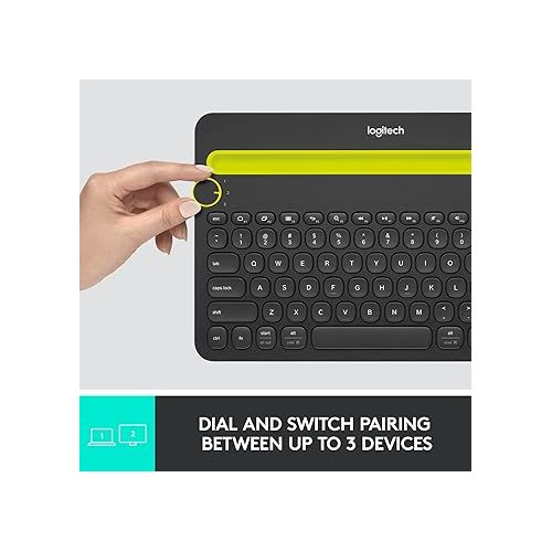 로지텍 Logitech K480 Wireless Multi-Device Keyboard for Windows, macOS, iPadOS, Android or Chrome OS, Bluetooth, Compact, Compatible with PC, Mac, Laptop, Smartphone, Tablet - Black