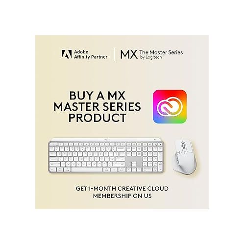 로지텍 Logitech MX Master 3S for Mac Wireless Bluetooth Mouse, Ultra-Fast Scrolling, Ergo, 8K DPI, Quiet Clicks, Track on Glass, USB-C, Apple, iPad - Pale Grey - With Free Adobe Creative Cloud Subscription