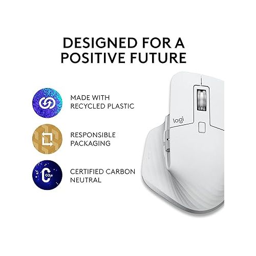 로지텍 Logitech MX Master 3S for Mac Wireless Bluetooth Mouse, Ultra-Fast Scrolling, Ergo, 8K DPI, Quiet Clicks, Track on Glass, USB-C, Apple, iPad - Pale Grey - With Free Adobe Creative Cloud Subscription