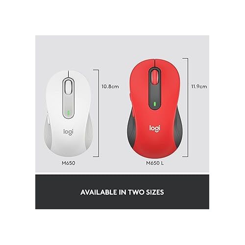 로지텍 Logitech Signature M650 L Full Size Wireless Mouse - For Large Sized Hands, 2-Year Battery, Silent Clicks, Customizable Side Buttons, Bluetooth, for PC/Mac/Multi-Device/Chromebook - Classic Red