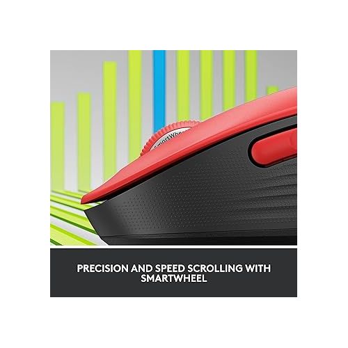 로지텍 Logitech Signature M650 L Full Size Wireless Mouse - For Large Sized Hands, 2-Year Battery, Silent Clicks, Customizable Side Buttons, Bluetooth, for PC/Mac/Multi-Device/Chromebook - Classic Red