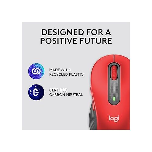 로지텍 Logitech Signature M650 L Full Size Wireless Mouse - For Large Sized Hands, 2-Year Battery, Silent Clicks, Customizable Side Buttons, Bluetooth, for PC/Mac/Multi-Device/Chromebook - Classic Red