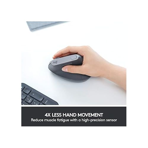 로지텍 Logitech MX Vertical Wireless Mouse - Ergonomic Design Reduces Muscle Strain, Move Content Between 3 Windows and Apple Computers, Rechargeable, Graphite - With Free Adobe Creative Cloud Subscription