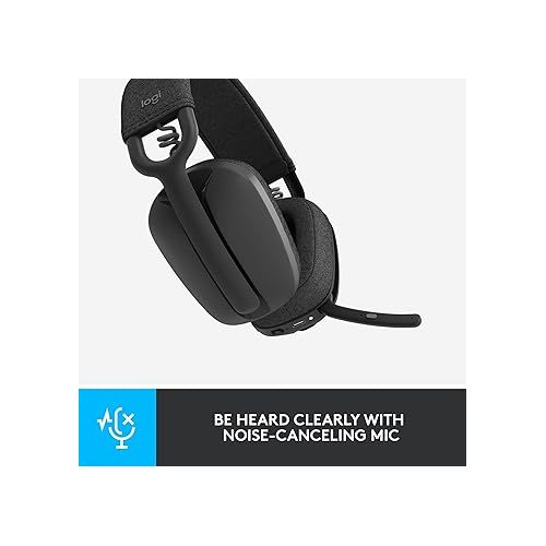 로지텍 Logitech Zone Vibe 100 Lightweight Wireless Over Ear Headphones with Noise Canceling Microphone, Advanced Multipoint Bluetooth Headset, Works with Teams, Google Meet, Zoom, Mac/PC - Graphite